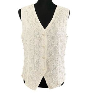 Vintage Apart Lace Pearl embellished Button Up Vest women’s size 14 retro bridal